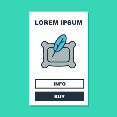 Turkuaz arka planda izole edilmiş ana hatlı dikdörtgen yastık simgesi. Yastık tabelası. Ortopedik yastık. Vektör