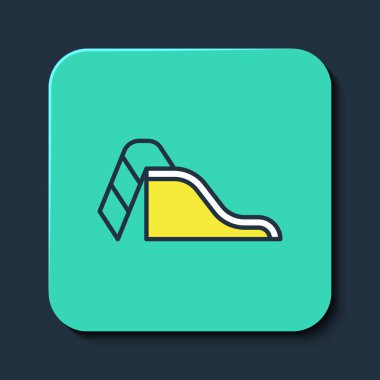 Doldurulmuş ana hatlı Slayt oyun alanı simgesi mavi arkaplanda izole edildi. Çocuklar kayar. Turkuaz kare düğme. Vektör