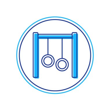 Beyaz arkaplanda izole edilmiş ana hatlı jimnastik halkaları simgesi. Yüzüklü ip asılı oyun alanı ekipmanları. Vektör