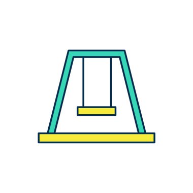 Ana hatlarıyla doldurulmuş yaz oyunları için salıncak beyaz arka planda izole edilmiş oyun alanı ikonu. Açık hava eğlence ekipmanları. Vektör