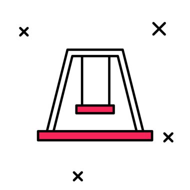 Ana hatlarıyla doldurulmuş yaz oyunları için salıncak beyaz arka planda izole edilmiş oyun alanı ikonu. Açık hava eğlence ekipmanları. Vektör