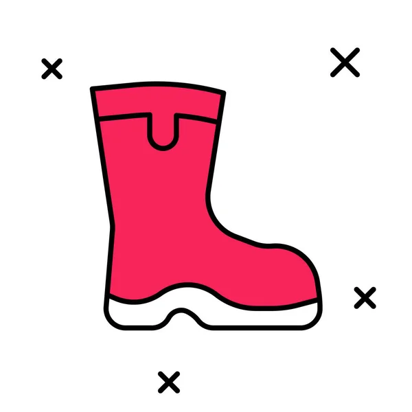 Filled outline Fishing boots icon isolated on white background. Waterproof rubber boot. Gumboots for rainy weather, fishing, hunter, gardening. Vector — Stock Vector