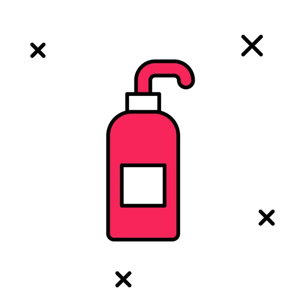 Contour rempli Bouteille de savon liquide antibactérien avec icône distributeur isolée sur fond blanc. Antiseptique. Désinfection, hygiène, soin de la peau. Vecteur — Image vectorielle