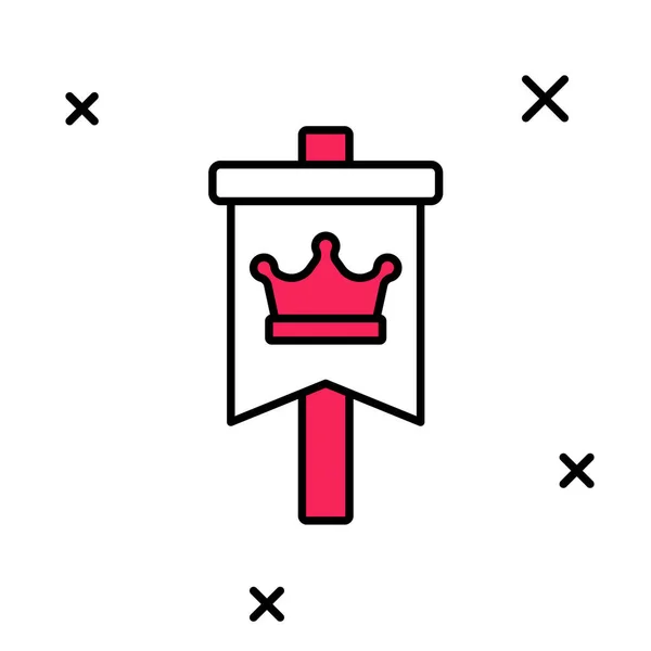 Gefüllte Umrisse Mittelalterliches Flaggensymbol isoliert auf weißem Hintergrund. Land, Staat oder Territorium, das von einem König oder einer Königin regiert wird. Vektor — Stockvektor