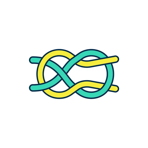 Заполненная контур морской верёвки иконка узлов изолирована на белом фоне. Веревка завязана узлом. Вектор — стоковый вектор