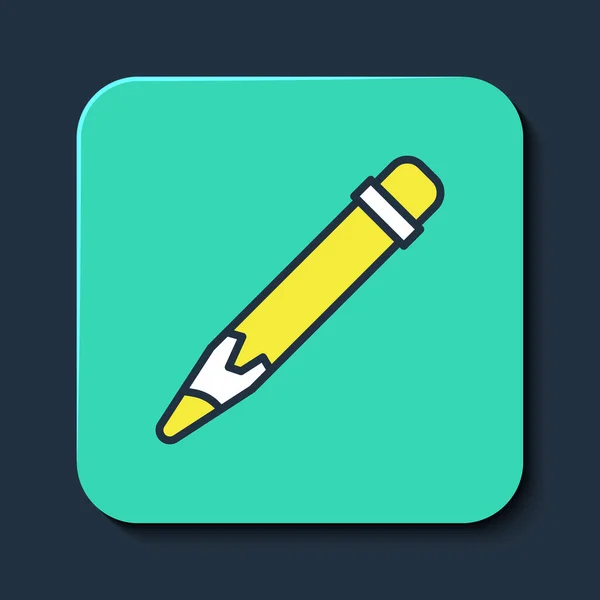 Plan rempli Crayon avec icône gomme isolée sur fond bleu. Outils de dessin et d'éducation. Symbole du bureau scolaire. Bouton carré turquoise. Vecteur — Image vectorielle
