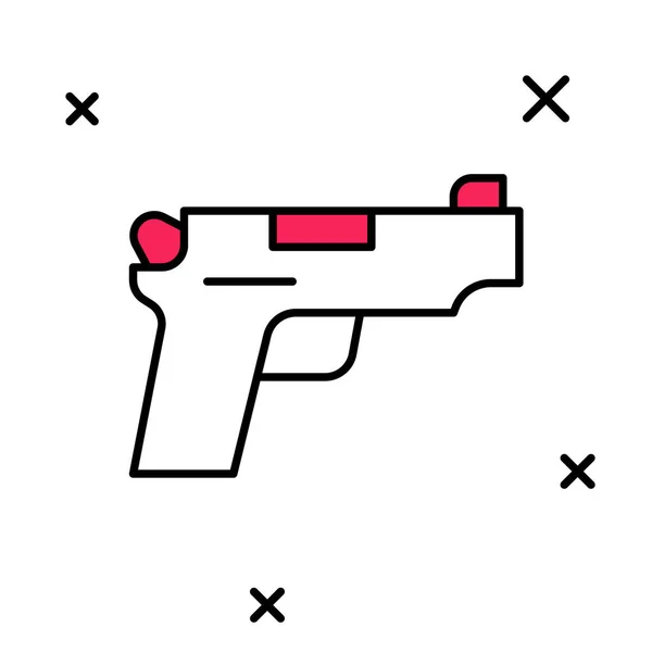 Gevulde omtrek Pistol of pistool pictogram geïsoleerd op witte achtergrond. Politie of militair pistool. Klein vuurwapen. Vector — Stockvector