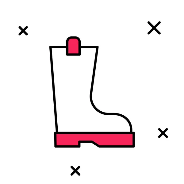 Gevulde omtrek Waterdichte rubberen boot icoon geïsoleerd op witte achtergrond. Gumboots voor regenachtig weer, vissen, tuinieren. Vector — Stockvector