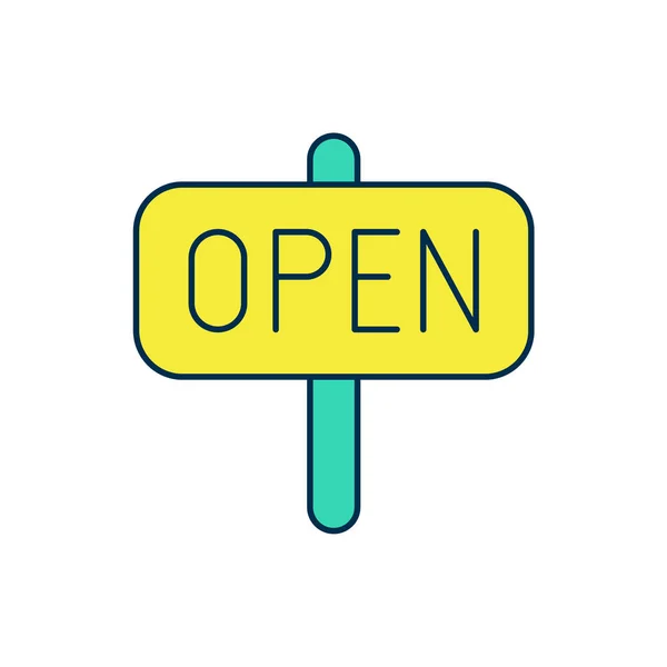Filled outline Hanging sign with text Open door icon isolated on white background. Vector — Stock vektor