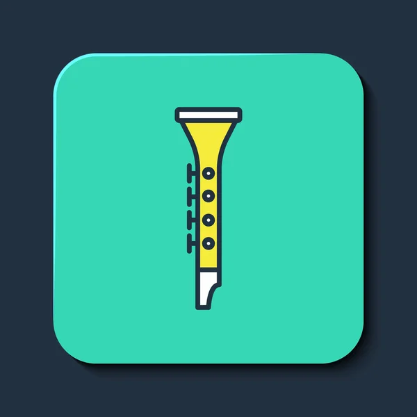 Gefüllte Umrisse Klarinette Symbol isoliert auf blauem Hintergrund. Musikinstrument. Türkis-quadratischer Knopf. Vektor — Stockvektor