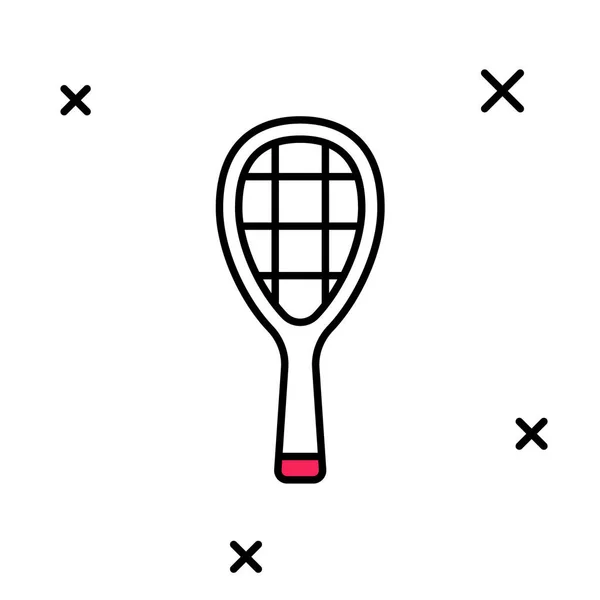 Gefüllte Umrisse Tennisschläger Symbol isoliert auf weißem Hintergrund. Sportgeräte. Vektor — Stockvektor