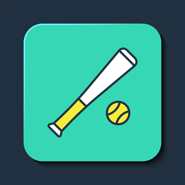 Contour rempli Bâton de baseball avec icône de balle isolé sur fond bleu. Bouton carré turquoise. Vecteur — Image vectorielle