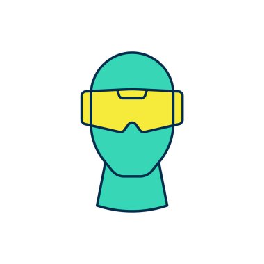 Doldurulmuş Sanal gerçeklik gözlüğü simgesi beyaz arkaplanda izole edilmiş. Stereoskopik 3D VR maskesi. Optik baş monte edildi. Vektör