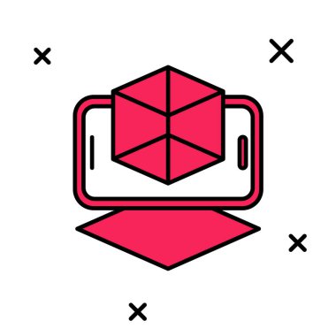 Doldurulmuş 3d model simgesi beyaz arkaplanda izole edildi. Artırılmış gerçeklik mi yoksa sanal gerçeklik mi? Vektör