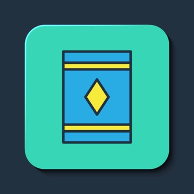 Doldurulmuş sihirli halı simgesi mavi arkaplanda izole edildi. Turkuaz kare düğme. Vektör