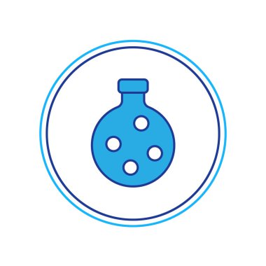 Beyaz arkaplanda izole edilmiş iksir ikonu ile ana hatları doldurulmuş. Sihirli iksirli matara. Mutlu Cadılar Bayramı Partisi. Vektör