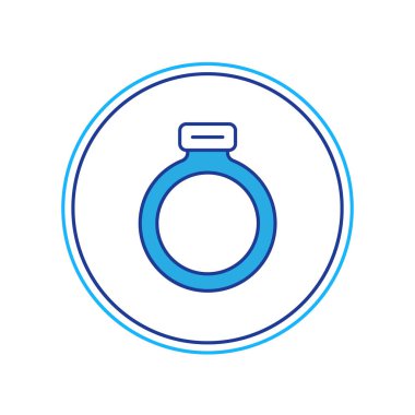 Beyaz arka planda izole edilmiş mücevher ikonuyla ana hatlı sihirli taştan bir yüzük. Vektör