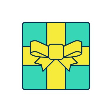 Doldurulmuş ana hatlı hediye kutusu simgesi beyaz arkaplanda izole edildi. Mutlu Noeller ve mutlu yıllar. Vektör