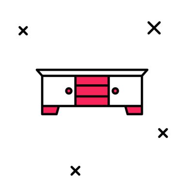 Doldurulmuş ana hatlı televizyon masası simgesi beyaz arkaplanda izole edildi. Vektör