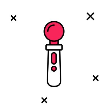 Doldurulmuş VR denetleyici oyun simgesi beyaz arkaplanda izole edildi. Sanal gerçeklik deneyimi, mevcudiyet hissi, konum takip teknolojisi cihazı. Vektör