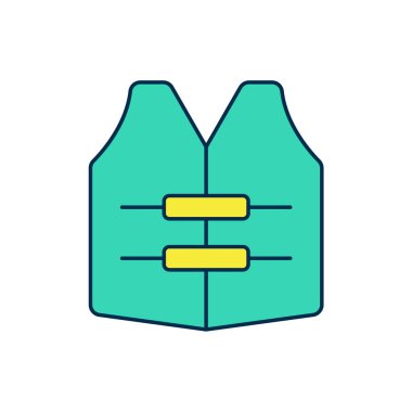 Doldurulmuş ana hatlı Can yeleği simgesi beyaz arkaplanda izole edilmiş. Can yeleği ikonu. Olağanüstü bir spor. Spor malzemeleri. Vektör