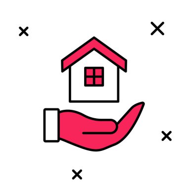 Beyaz arka planda elle doldurulmuş ev simgesi izole edildi. Sigorta konsepti. Güvenlik, güvenlik, koruma, konsept koruma. Vektör