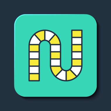 Doldurulan ana hat oyun simgesi mavi arkaplanda izole edildi. Turkuaz kare düğme. Vektör