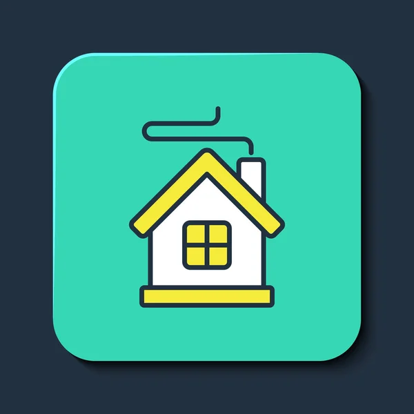 Filled outline Merry Christmas house icon isolated on blue background. Home symbol. Turquoise square button. Vector — 图库矢量图片