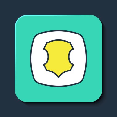 Mavi arkaplanda izole edilmiş ana hatlı deri simgesi. Turkuaz kare düğme. Vektör