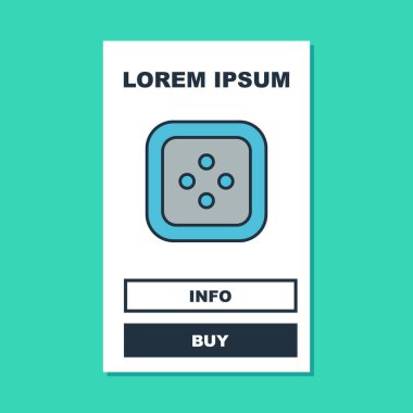 Turkuaz arka planda izole edilmiş kıyafet ikonu için doldurulmuş ana hatlı dikiş düğmesi. Giysi düğmesi. Vektör