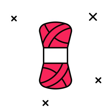 Doldurulmuş iplik simgesi beyaz arkaplanda izole edildi. El yapımı, örgü ya da terzi için etiket. Vektör