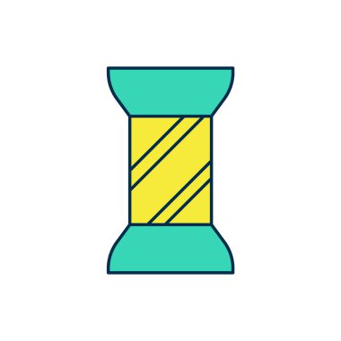 Beyaz arkaplanda izole edilmiş makara simgesi üzerindeki ana hatlı dikiş ipliği. İplik makarası. İplik kutusu. Vektör