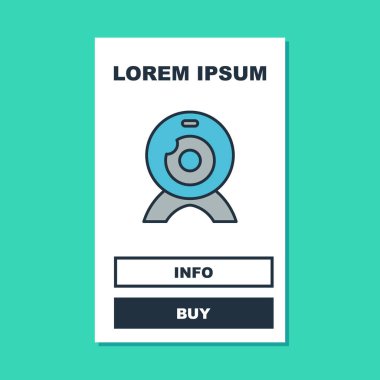 Doldurulmuş Web kamera simgesi turkuaz arka planda izole edildi. Sohbet kamerası. Web kamerası simgesi. Vektör