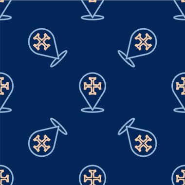 Çizgi Haçlı Seferi simgesi mavi arkaplandaki kusursuz deseni izole etti. Vektör