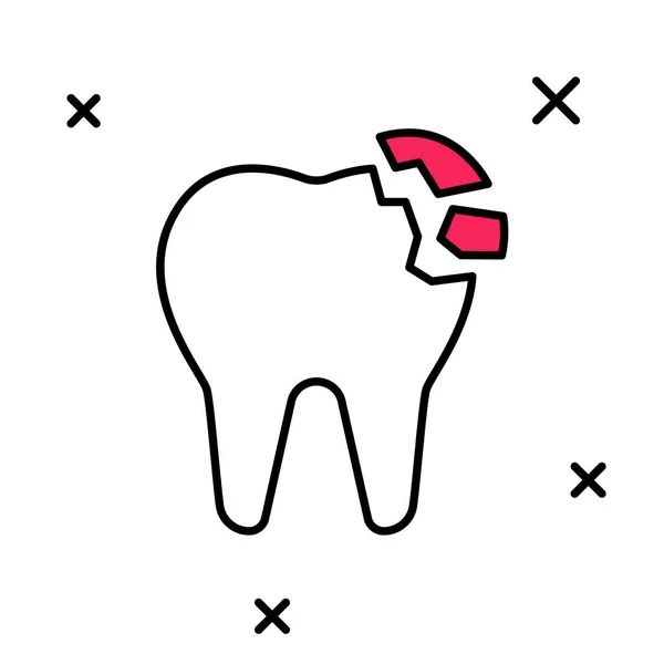 Заповнений контур піктограми зламаного зуба ізольовано на білому тлі. Піктограма стоматологічної проблеми. Символ стоматологічної допомоги. Векторні — стоковий вектор