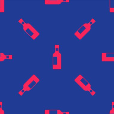 Kırmızı şarap ikonu şişesi mavi arka planda izole edilmiş kusursuz desen. Vektör