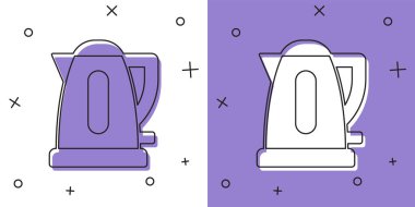 Elektrik ısıtıcısı simgesini beyaz ve mor arkaplanda izole et. Çaydanlık ikonu. Vektör