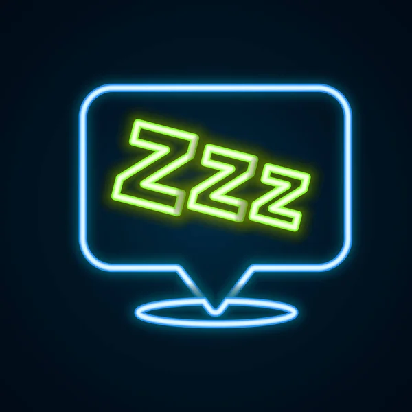 Glowing neon line Sleepy icon isolated on black background. Sleepy zzz talk bubble. Colorful outline concept. Vector — Stock Vector