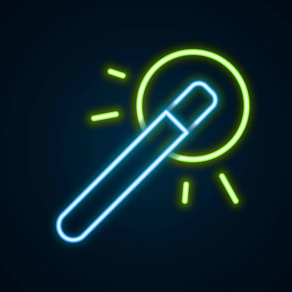 Gloeiende neon lijn Magic wand pictogram geïsoleerd op zwarte achtergrond. Ster vorm magische accessoire. Magische kracht. Gelukkig Halloween feest. Kleurrijk concept. Vector — Stockvector