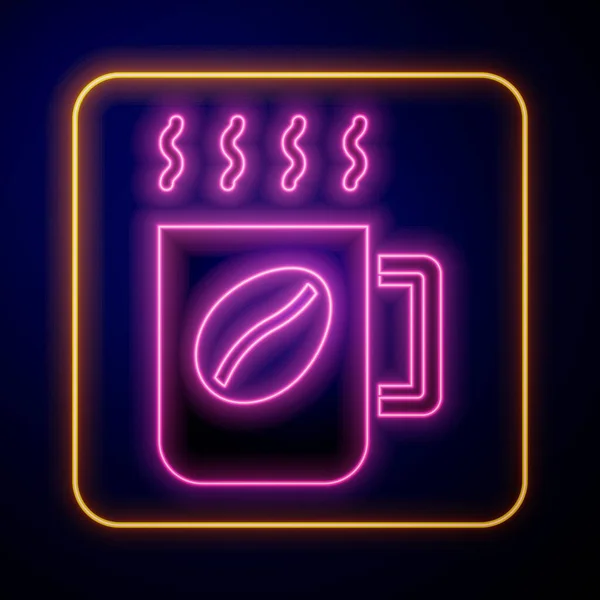 Icono de taza de café de neón brillante aislado sobre fondo negro. Taza de té. Café caliente. Vector — Archivo Imágenes Vectoriales