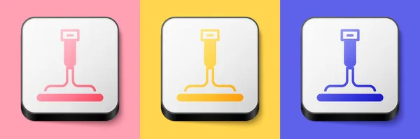 Isometric Cleaning service with of rubber cleaner for windows icon isolated on pink, yellow and blue background. Squeegee, scraper, wiper. Square button. Vector — 스톡 벡터