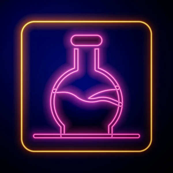 Néon brilhante Tubo de teste e ícone de teste químico do frasco isolado no fundo preto. Sinal de vidro de laboratório. Vetor — Vetor de Stock