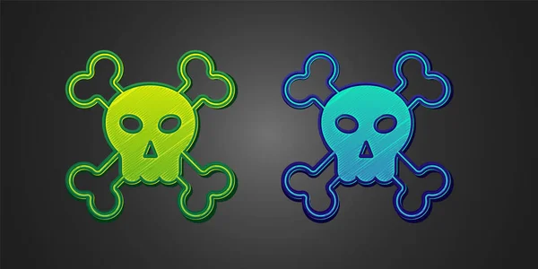 Green and blue Skull on crossbones icon isolated on black background. Happy Halloween party. Vector — Stock vektor