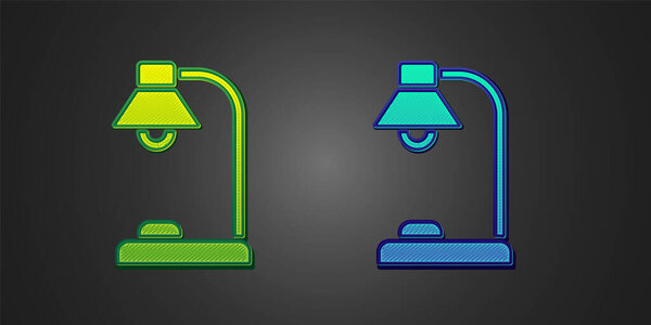 Green and blue Table lamp icon isolated on black background. Vector