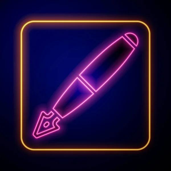 Świecący neon Fontanna pióro nib ikona izolowane na czarnym tle. Znak narzędzia długopisu. Wektor — Wektor stockowy