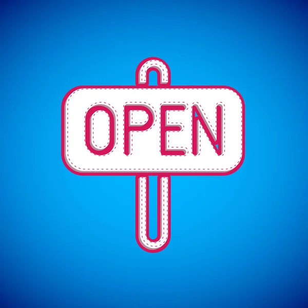 White Hanging sign with text Open door icon isolated on blue background. Vector — 스톡 벡터