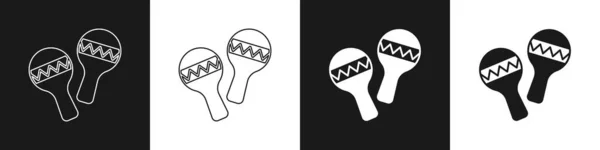 Setzen Sie das Maracas-Symbol isoliert auf schwarzem und weißem Hintergrund. Musik Maracas Instrument Mexiko. Vektor — Stockvektor