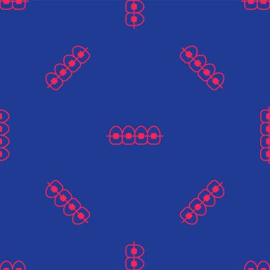 Diş teli simgesine sahip kırmızı dişler mavi arkaplanda izole edilmiş pürüzsüz desen. Diş ısırığının hizası, diş telli sıra. Diş konsepti. Vektör