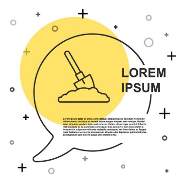 Yer ikonundaki siyah çizgi küreği beyaz arkaplanda izole edilmiş. Bahçe aletleri. Bahçecilik, tarım, çiftçilik aleti. Rastgele dinamik şekiller. Vektör