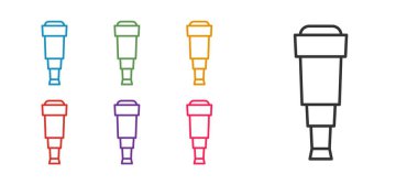 Spyglass teleskop mercek simgesini beyaz arkaplanda izole et. Denizci dürbünü. Simgeleri renklendirin. Vektör